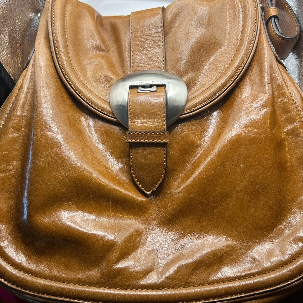 Francesco Biasia Tan Leather Bag with Silver Accent